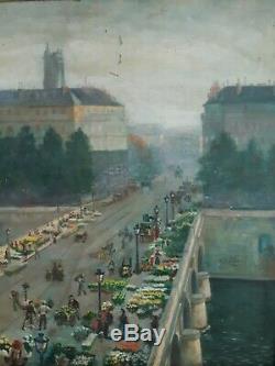 Alfred Le Petit (1841-1909) The Paris Pont Au Change Oil Market Flowers 1904