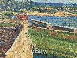 Alphonse Roubichou Painting Hst 1920 Impressionism Ship Wash Seine Edge