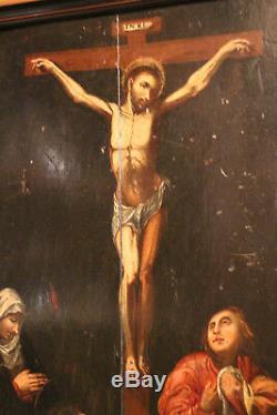An Oil On Panel 17th Time Jesus Christ On The Cross Painting