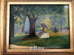 An Oil On Wood, Landscape, Golden Frame Jardin Du Luxembourg Paris 1942