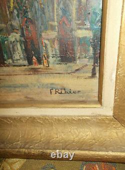 Anciennes Oil S/ Toile Cathedral De Reims Framework Dore Signed F. Ribier