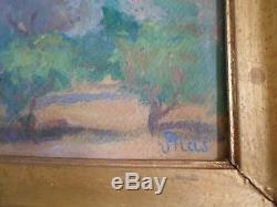Ancient Grand Painting Painting Signed F Nas Village Provence Countryside Mountain