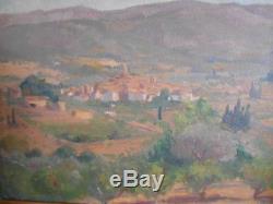 Ancient Grand Painting Painting Signed F Nas Village Provence Countryside Mountain