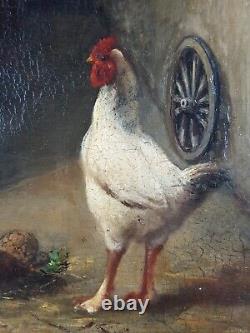Ancient Interior Painting With Poules Painting Oil Antique Oil Painting Hens