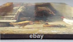 Ancient Interior Painting With Poules Painting Oil Antique Oil Painting Hens