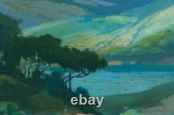 Ancient Landscape Painting of a Panoramic View with Umbrella Pines, Landes River by Pierre Roblin