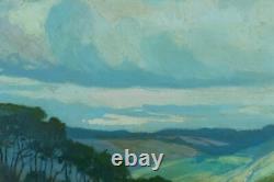 Ancient Landscape Painting of a Panoramic View with Umbrella Pines, Landes River by Pierre Roblin