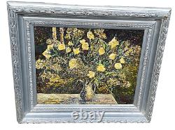 Ancient Large Painting Painting On Oil Nature Dead Bouquet Flower Frame Wood