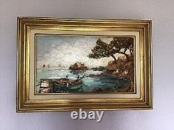 Ancient Marine Painting Oil on Wood Signed