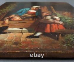 Ancient Mother With Children Painting Oil Antique Old Painting Dipinto