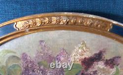 Ancient Oil On Carton Flowers Frame Oval Ancient Wood
