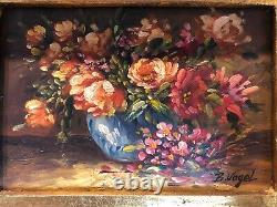 Ancient Oil Painting On Panel Flower Bouquet Signed Bernhard Vogel