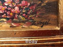 Ancient Oil Painting On Panel Flower Bouquet Signed Bernhard Vogel