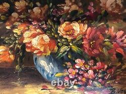 Ancient Oil Painting On Panel Flower Bouquet Signed Bernhard Vogel