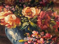 Ancient Oil Painting On Panel Flower Bouquet Signed Bernhard Vogel