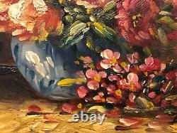 Ancient Oil Painting On Panel Flower Bouquet Signed Bernhard Vogel