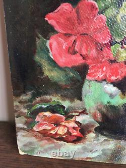 Ancient Oil Painting On Panel To Be Defined (19th-s) Still Life With Flowers