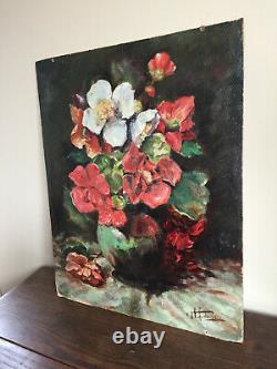 Ancient Oil Painting On Panel To Be Defined (19th-s) Still Life With Flowers