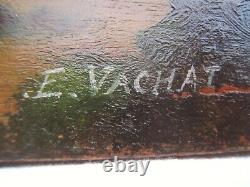 Ancient Oil Painting On Seaside Sign Lighthouse Bather Emile Vachat Xxth