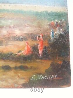 Ancient Oil Painting On Seaside Sign Lighthouse Bather Emile Vachat Xxth