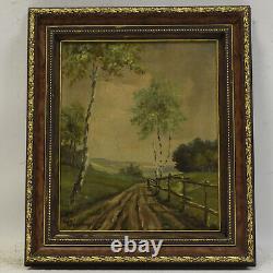 Ancient Oil Painting Summer Landscape With Dirt Path 40x35cm