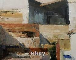 Ancient Oil Painting on Wood Abstract Cubist Geometric Landscape Roofs Avanos