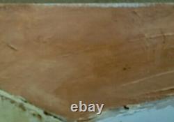 Ancient Oil Painting on Wood Abstract Cubist Geometric Landscape Roofs Avanos