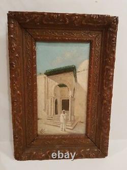 Ancient Orientalist Wood Painting Early XX Century Monogrammed To Be Deciphered