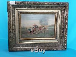 Ancient Painting Battle Scene / Oil On Panel Signed / Militaria 1870