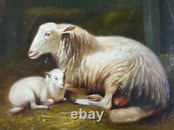 Ancient Painting Brebis And Its Lamb Painting Oil Antique Painting Ölgemälde