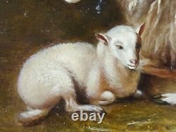 Ancient Painting Brebis And Its Lamb Painting Oil Antique Painting Ölgemälde