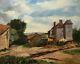 Ancient Painting By Camille Godet, Oil On Panel, Landscape, Farm, Early 20th Century