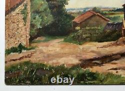Ancient Painting By Camille Godet, Oil On Panel, Landscape, Farm, Early 20th Century