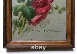 Ancient Painting By Gaston Corbier, Oil On Panel, Flowers, Early 20th Century