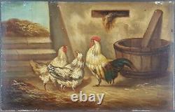 Ancient Painting Chickens And Rooster Oil Antique Oil Painting Hens Rooster