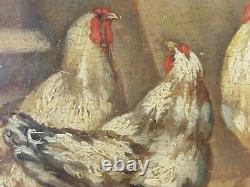 Ancient Painting Chickens And Rooster Oil Antique Oil Painting Hens Rooster