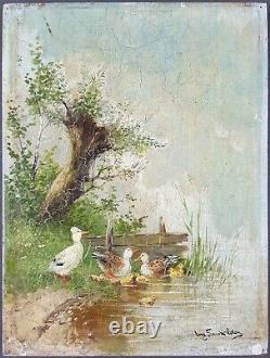 Ancient Painting Ducks Painting Oil Antique Oil Painting Ölgemälde Dipinto