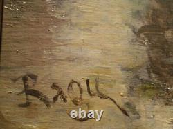 Ancient Painting Edouard A. Ragu Painting Landscape Countryside Lake Pond River Edge