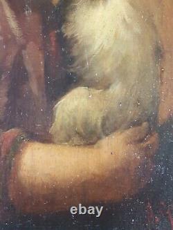 Ancient Painting Girl Holding A Dog Painting Oil Antique Painting Girl Dog