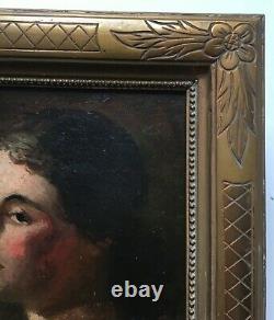 Ancient Painting, Oil On Panel, Portrait Of Woman, Framed, 19th