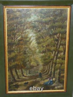 Ancient Painting Oil Painting On Panel Wood Sign Landscape Under Wood Frame