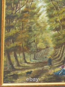 Ancient Painting Oil Painting On Panel Wood Sign Landscape Under Wood Frame