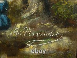 Ancient Painting Oil Painting On Panel Wood Sign Landscape Under Wood Frame