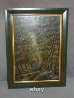 Ancient Painting Oil Painting On Panel Wood Sign Landscape Under Wood Frame