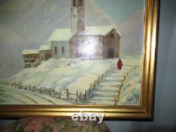 Ancient Painting Oil Painting On Wood With Mountain Snow Church Character