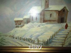 Ancient Painting Oil Painting On Wood With Mountain Snow Church Character