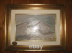 Ancient Painting Oil Painting To Knife Golden Wood Frame Snow Landscape