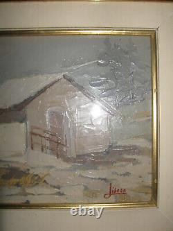 Ancient Painting Oil Painting To Knife Golden Wood Frame Snow Landscape