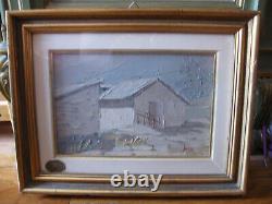 Ancient Painting Oil Painting To Knife Golden Wood Frame Snow Landscape