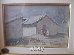 Ancient Painting Oil Painting To Knife Golden Wood Frame Snow Landscape